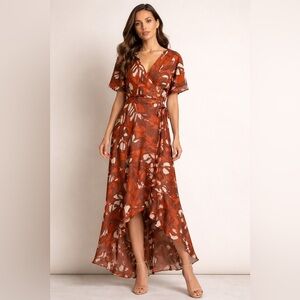 Calvin Klein Hi Low Faux Wrap Maxi Dress Size 14 Metallic Wedding Guest Boho